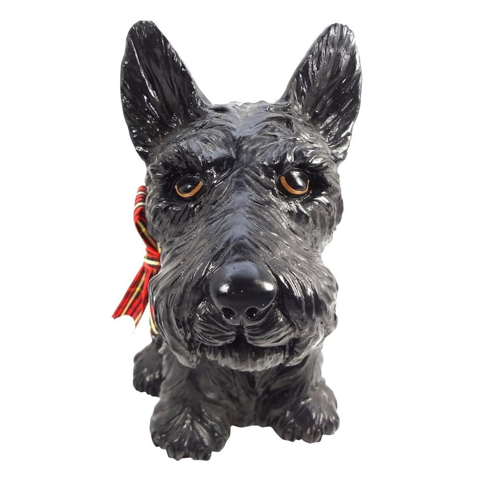 Scottish‎ Terrier Dog Bust Bookend Black Scottie Plaid Tartan Ribbon